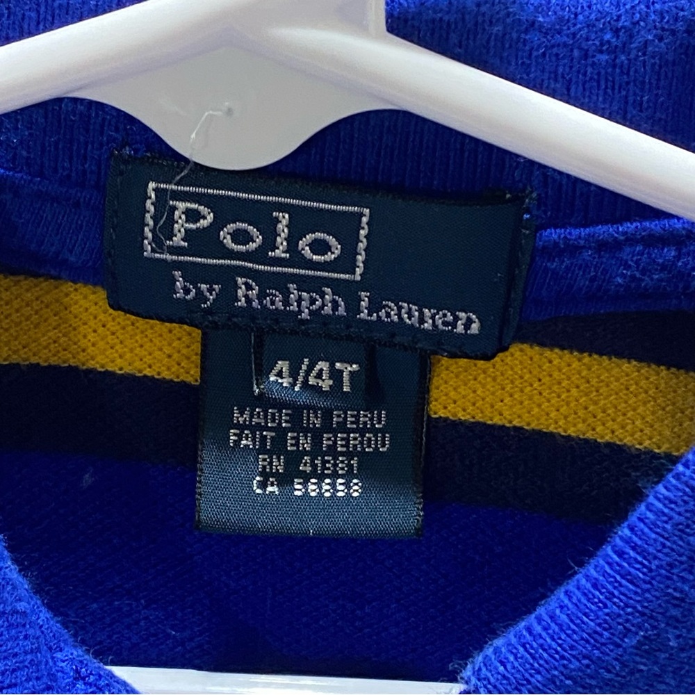 Polo Ralph Lauren Boys 4/4T Short Sleeve Polo Shirt Royal Blue Gold Stripes Pony - Picture 4 of 6